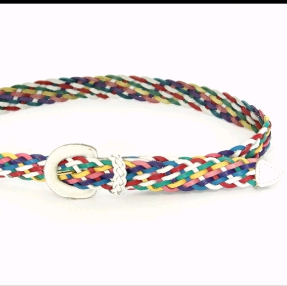 Vintage 80s 90s Womens Rainbow Colorful Braided Split Leather Belt Boho Preppy M - Picture 10 of 11